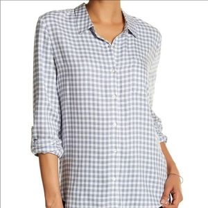 Joie Soft Plaid Blue & White Long Sleeves Button Down Shirt SZ XXS